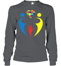 Load image into Gallery viewer, Family Shirt Trio Heart Puzzle Autism Awareness Youth Long Sleeve