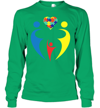 Load image into Gallery viewer, Family Shirt Trio Heart Puzzle Autism Awareness Youth Long Sleeve