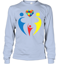 Load image into Gallery viewer, Family Shirt Trio Heart Puzzle Autism Awareness Youth Long Sleeve