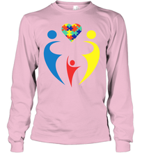 Load image into Gallery viewer, Family Shirt Trio Heart Puzzle Autism Awareness Youth Long Sleeve