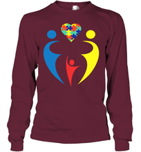 Load image into Gallery viewer, Family Shirt Trio Heart Puzzle Autism Awareness Youth Long Sleeve