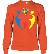 Load image into Gallery viewer, Family Shirt Trio Heart Puzzle Autism Awareness Youth Long Sleeve