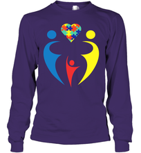 Load image into Gallery viewer, Family Shirt Trio Heart Puzzle Autism Awareness Youth Long Sleeve