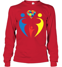 Load image into Gallery viewer, Family Shirt Trio Heart Puzzle Autism Awareness Youth Long Sleeve