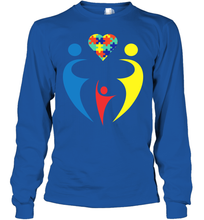 Load image into Gallery viewer, Family Shirt Trio Heart Puzzle Autism Awareness Youth Long Sleeve