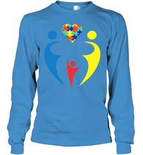 Load image into Gallery viewer, Family Shirt Trio Heart Puzzle Autism Awareness Youth Long Sleeve