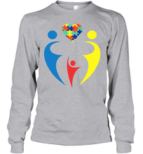 Load image into Gallery viewer, Family Shirt Trio Heart Puzzle Autism Awareness Youth Long Sleeve