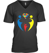 Load image into Gallery viewer, Family Shirt Trio Heart Puzzle Autism Awareness V-Neck T-Shirt