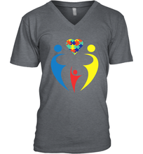 Load image into Gallery viewer, Family Shirt Trio Heart Puzzle Autism Awareness V-Neck T-Shirt