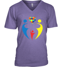 Load image into Gallery viewer, Family Shirt Trio Heart Puzzle Autism Awareness V-Neck T-Shirt