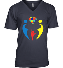 Load image into Gallery viewer, Family Shirt Trio Heart Puzzle Autism Awareness V-Neck T-Shirt