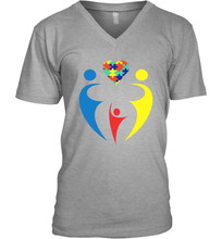 Load image into Gallery viewer, Family Shirt Trio Heart Puzzle Autism Awareness V-Neck T-Shirt