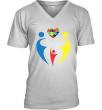 Load image into Gallery viewer, Family Shirt Trio Heart Puzzle Autism Awareness V-Neck T-Shirt