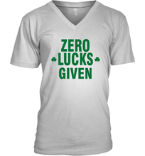 Load image into Gallery viewer, Zero Lucks Given Shirt Lucky Green St. Patrick's Day V-Neck T-Shirt