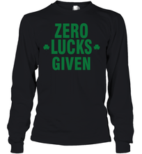 Load image into Gallery viewer, Zero Lucks Given Shirt Lucky Green St. Patrick's Day Youth Long Sleeve