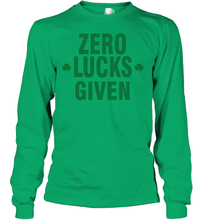 Load image into Gallery viewer, Zero Lucks Given Shirt Lucky Green St. Patrick's Day Youth Long Sleeve