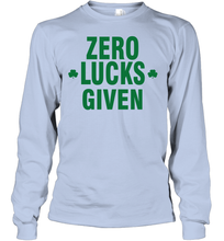 Load image into Gallery viewer, Zero Lucks Given Shirt Lucky Green St. Patrick's Day Youth Long Sleeve