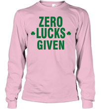 Load image into Gallery viewer, Zero Lucks Given Shirt Lucky Green St. Patrick's Day Youth Long Sleeve