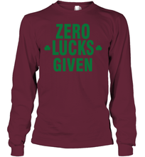 Load image into Gallery viewer, Zero Lucks Given Shirt Lucky Green St. Patrick's Day Youth Long Sleeve