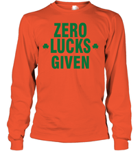 Load image into Gallery viewer, Zero Lucks Given Shirt Lucky Green St. Patrick's Day Youth Long Sleeve