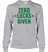 Load image into Gallery viewer, Zero Lucks Given Shirt Lucky Green St. Patrick's Day Youth Long Sleeve