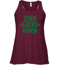 Load image into Gallery viewer, Zero Lucks Given Shirt Lucky Green St. Patrick's Day Racerback Tank