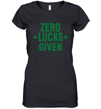 Load image into Gallery viewer, Zero Lucks Given Shirt Lucky Green St. Patrick's Day Women's V-Neck T-Shirt
