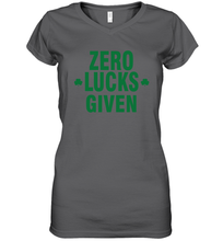 Load image into Gallery viewer, Zero Lucks Given Shirt Lucky Green St. Patrick's Day Women's V-Neck T-Shirt