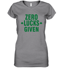 Load image into Gallery viewer, Zero Lucks Given Shirt Lucky Green St. Patrick's Day Women's V-Neck T-Shirt