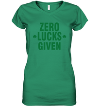 Load image into Gallery viewer, Zero Lucks Given Shirt Lucky Green St. Patrick's Day Women's V-Neck T-Shirt