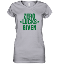 Load image into Gallery viewer, Zero Lucks Given Shirt Lucky Green St. Patrick's Day Women's V-Neck T-Shirt