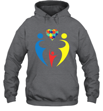 Load image into Gallery viewer, Family Shirt Trio Heart Puzzle Autism Awareness Hoodie