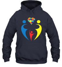 Load image into Gallery viewer, Family Shirt Trio Heart Puzzle Autism Awareness Hoodie