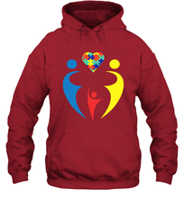 Load image into Gallery viewer, Family Shirt Trio Heart Puzzle Autism Awareness Hoodie