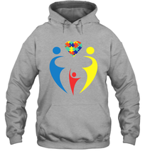 Load image into Gallery viewer, Family Shirt Trio Heart Puzzle Autism Awareness Hoodie
