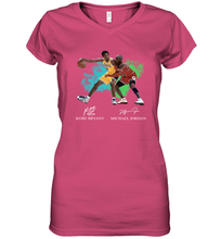 Load image into Gallery viewer, Kobe Bryant And Michael Jordan Signatures Graphic Women's V-Neck T-Shirt