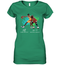 Load image into Gallery viewer, Kobe Bryant And Michael Jordan Signatures Graphic Women's V-Neck T-Shirt