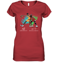 Load image into Gallery viewer, Kobe Bryant And Michael Jordan Signatures Graphic Women's V-Neck T-Shirt