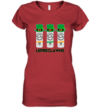 Load image into Gallery viewer, St Patrick's Irish Day Lepreclawns Lucky Shamrock Drinking Women's V-Neck T-Shirt