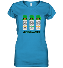 Load image into Gallery viewer, St Patrick's Irish Day Lepreclawns Lucky Shamrock Drinking Women's V-Neck T-Shirt