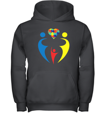 Load image into Gallery viewer, Family Shirt Trio Heart Puzzle Autism Awareness Youth Hoodie