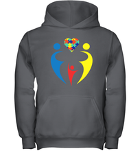 Load image into Gallery viewer, Family Shirt Trio Heart Puzzle Autism Awareness Youth Hoodie