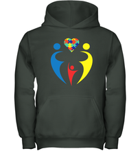 Load image into Gallery viewer, Family Shirt Trio Heart Puzzle Autism Awareness Youth Hoodie