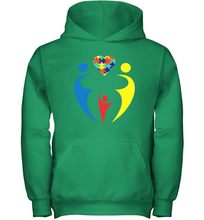 Load image into Gallery viewer, Family Shirt Trio Heart Puzzle Autism Awareness Youth Hoodie