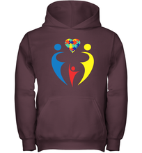 Load image into Gallery viewer, Family Shirt Trio Heart Puzzle Autism Awareness Youth Hoodie