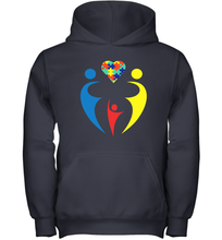 Load image into Gallery viewer, Family Shirt Trio Heart Puzzle Autism Awareness Youth Hoodie