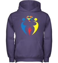 Load image into Gallery viewer, Family Shirt Trio Heart Puzzle Autism Awareness Youth Hoodie