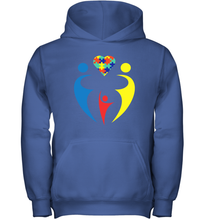 Load image into Gallery viewer, Family Shirt Trio Heart Puzzle Autism Awareness Youth Hoodie